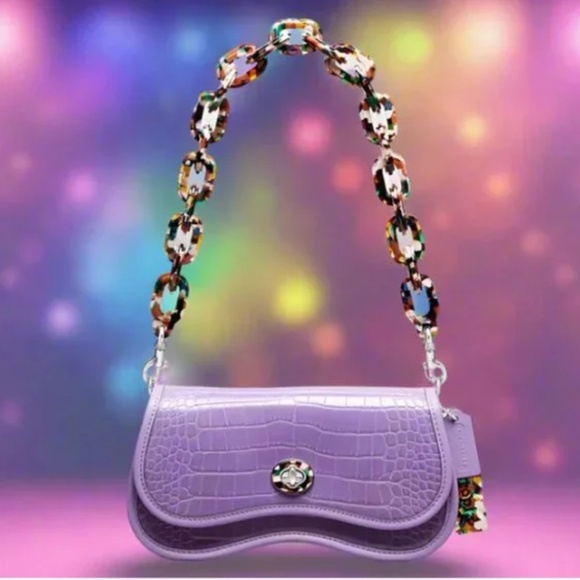 Coach Wavy Dinky Bag Crossbody Iris Croc Embossed Coachtopia Leather - Picture 1 of 7